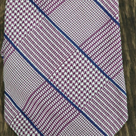 Ralph Lauren LRL Tie Purple Blue Houndstooth Plaid Striped Handmade Silk Preppy - Picture 3 of 8